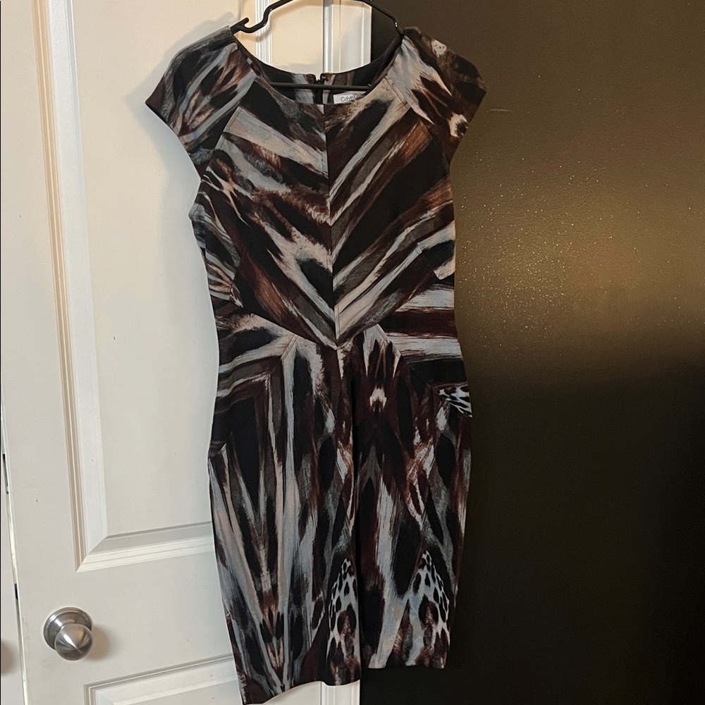 Calvin Klein Black and Brown Patterned Mini Dress